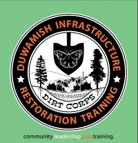Logo reading "Duwamish Infrastructure Restoration Training: Dirt Corps. Community Leadership, Job Training."